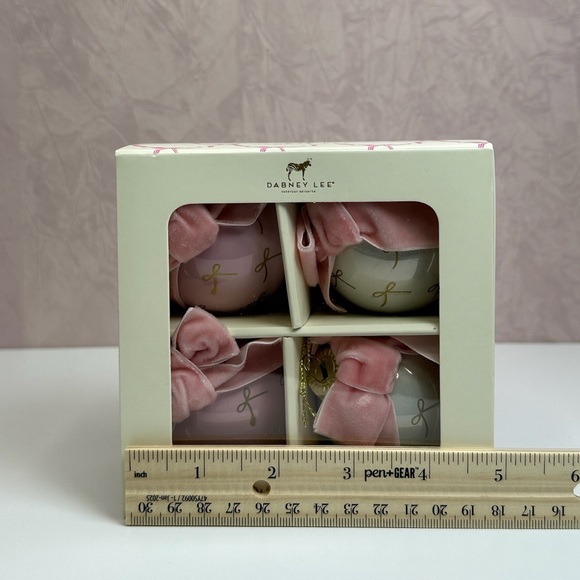 Dabney Lee Pink and Cream Coquette Bows Glass Ornaments Set - Picture 8 of 8